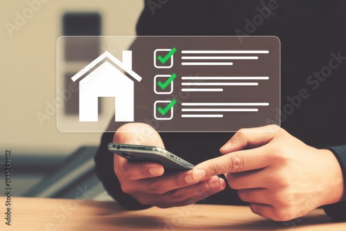 Person using a mobile phone to manage home checklist or property inspection