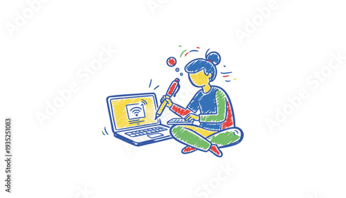 Freelancer working on laptop remote employee home office digital nomad career for international workers day