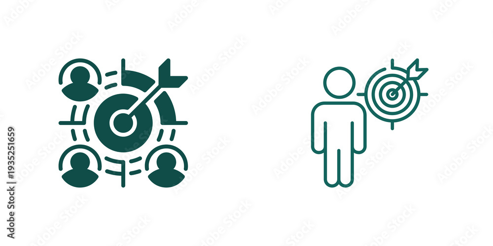 Fototapeta premium Icon set of a person hitting a target with arrows isolated on transparent background
