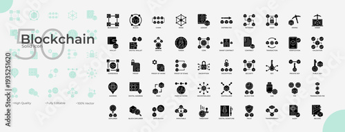 Blockchain Solid Editable Icons set