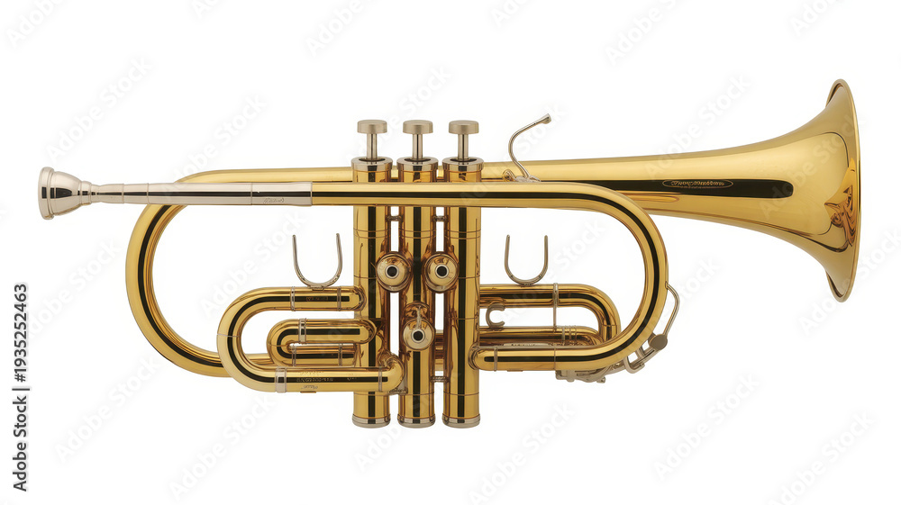 Obraz premium Shiny brass trumpet on white background instrument
