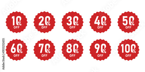 Retail Sale Badges – 10% to 100% Off.