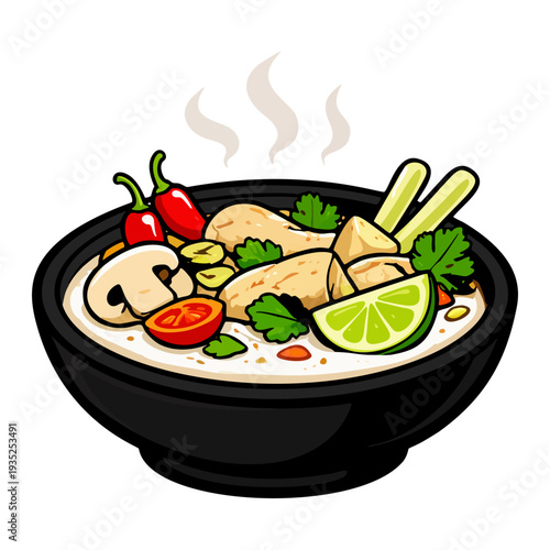 Tom Kha Gai Thai coconut chicken soup vector illustration