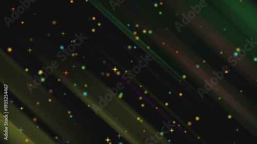 Abstract colorful diagonal light streaks with glowing sparkling particles on a dark background. Elegant dynamic motion background perfect for celebration, luxury, technology, and digital visuals.