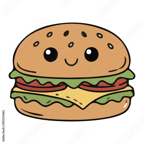 Cute Kawaii Burger Illustration