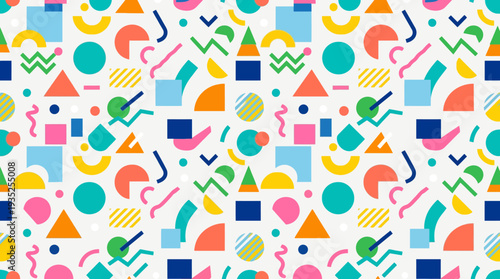 Abstract Pattern of Geometric Shapes in Bright, Flat, Solid Colors - A Playful and Modern Design
