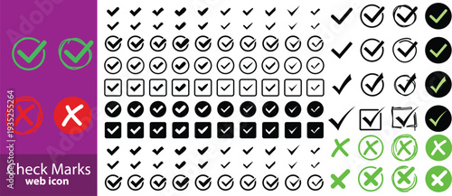 Check mark icons set. Check marks symbol collection. Simple check mark. Quality sign icon. Checklist symbols. Approval check flat style - stock vector.