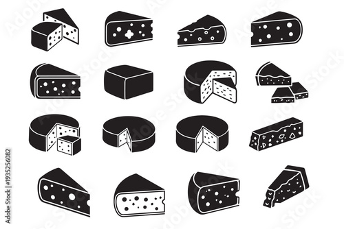 Gourmet Cheese Icon Set - Varieties of Dairy Products Black Glyph Vector