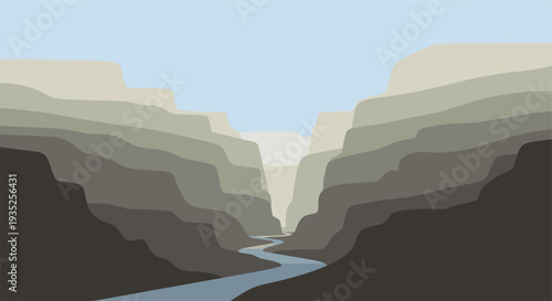 A simplified illustration of a river carving through a canyon landscape creates a peaceful and scenic view. Use it for nature, travel, and minimalist design.