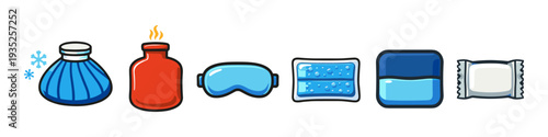 Collection of hot and cold therapy items for pain relief and comfort