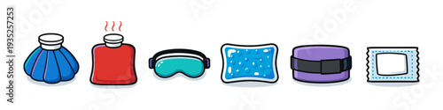 Collection of hot and cold therapy items for pain relief and relaxation
