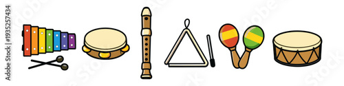 Collection of colorful cartoon musical instruments for children's education and play