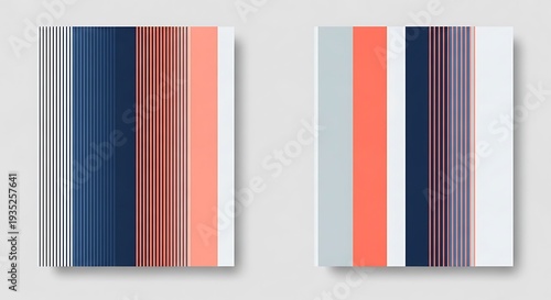Free Download Modern abstract art featuring two panels with striking vertical stripes in navy blue, coral, and grey tones. Perfect for contemporary interiors and minimalist design. - GFXLoad