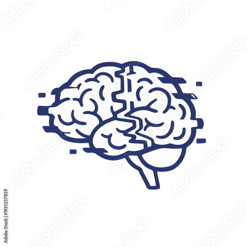 Glitch digital brain silhouette neural network interface data corruption cyber security artificial intelligence mental health awareness