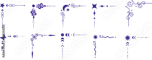 Mystic Cosmic Corner Decorative Border Adornment Elements Set Graphic Illustration
