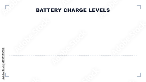 Minimalist battery charge levels indicator template with clean design elements and text on white background