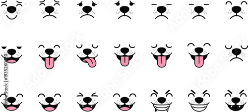 Cartoon dog faces, expressive puppy illustration, cute pet emotions, playful canine icons, animal character design, funny dog expressions, minimalistic cartoon artwork