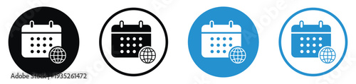 Calendar icons combined with a globe symbol, suitable for international events, global scheduling, worldwide holidays, and time zone management applications.