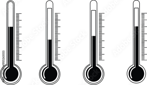Thermometer icons illustration, temperature measurement graphics, heat level design, climate symbol artwork, weather clipart, science element, medical tool icon, comparison graphic, monitoring artwork