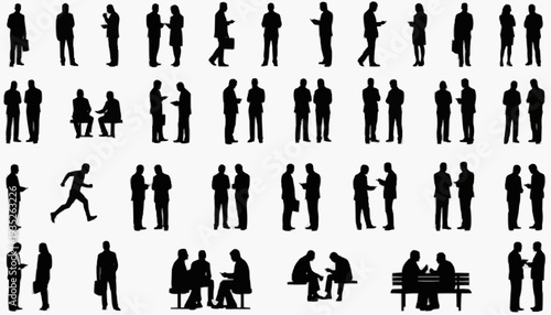 vector silhouettes of people Black Silhouettes of People in Business and Lifestyle Poses – Vector Activity Icons