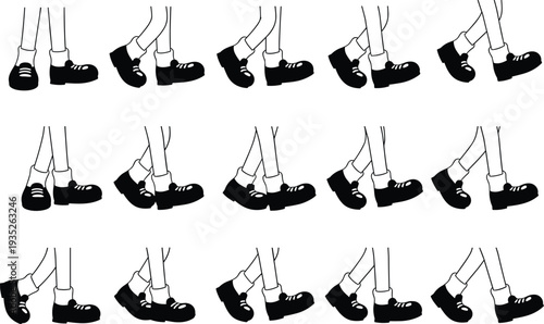 Cartoon walking cycle illustration, animation frames artwork, gait motion graphics, character footstep sequence, biomechanics clipart, movement design, leg motion icon, step progression artwork