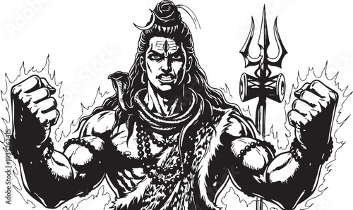 Lord Shiva - Illustration of Hindu God Shiva with Trident.