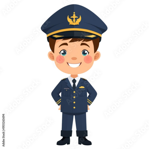 Cute Kid Pilot Mascot Flat Vector Illustration