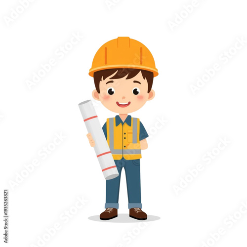 Cute Kid Construction Worker Mascot Vector