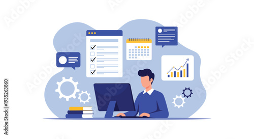 Project Management and Task Planning – Business Workflow, Productivity and Schedule Organization Vector Illustration