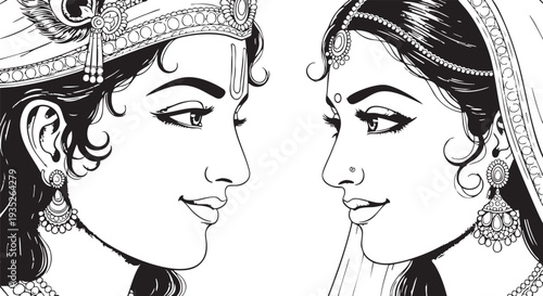 Radha Krishna Illustration Traditional Indian Couple