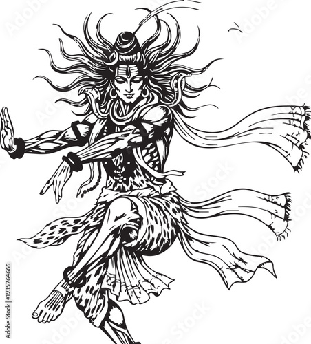 Dancing Shiva with Multiple Arms Illustration.
