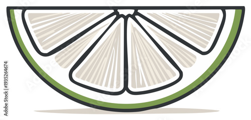 Stylized lime wedge illustration isolated on white background. Fruit graphic design element.