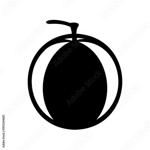 Silhouette of a circular fruit enclosed by curved lines, a simple design