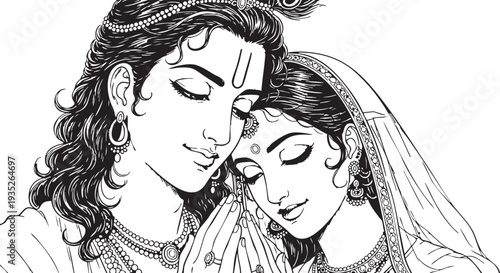 Radha Krishna - Couple Embracing Tenderly with Eyes Closed.