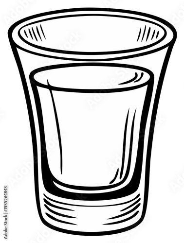 Shot glass graphic illustration, outline design. Beverage container for drinking