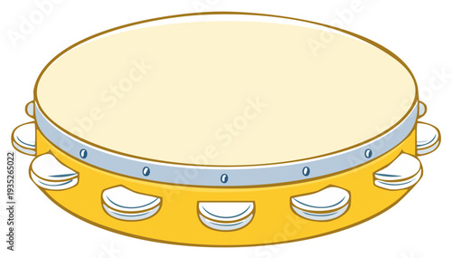 Yellow Tambourine Musical Instrument with Jingle Cymbals and Light Blue Rim
