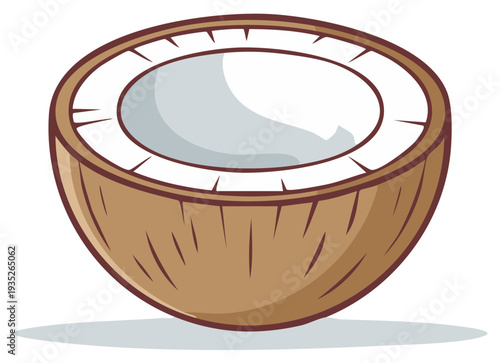 Cartoon illustration of a coconut half, fresh and natural food ingredient.