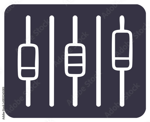 Simple vector icon of three vertical fader controls for sound adjustment and music mixing