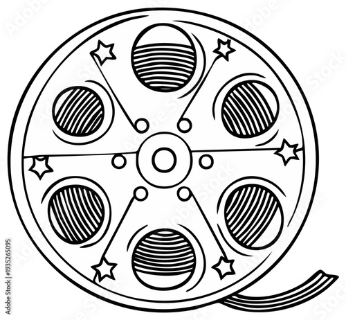 Film reel illustration with stars and film strip vector image representing vintage movies and the entertainment industry