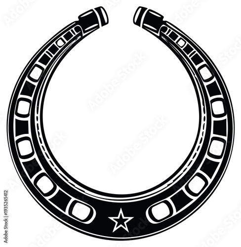 Lucky Horseshoe Symbol: Western Charm, Rustic Decoration, Cowboy Icon, Outline, Vector Illustration