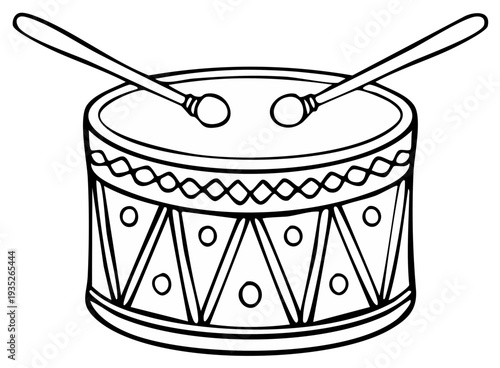 Drum set line art illustration with drumsticks simple percussion instrument icon