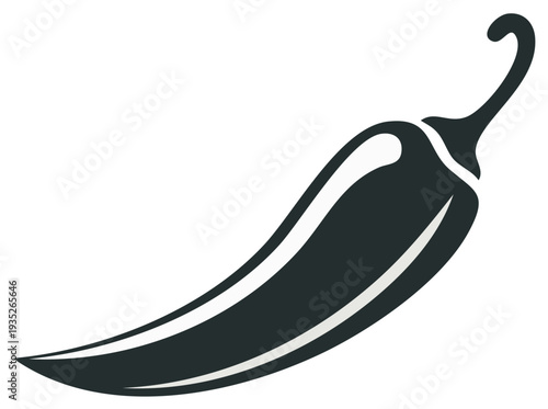 Silhouette of a stylized chili pepper with a curved stem in a graphic design style