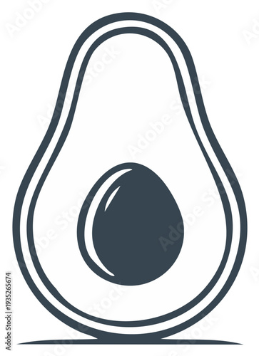 Stylized halved avocado with a smooth pit illustration isolated on white