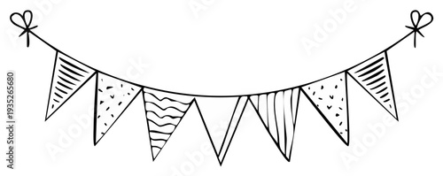 Hand Drawn Festive Triangle Bunting Flags Decorated with Simple Patterns