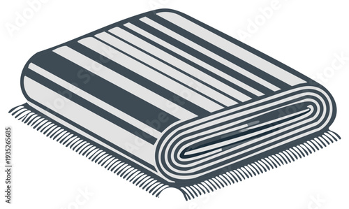 Folded Striped Rug with Fringes Isolated on White