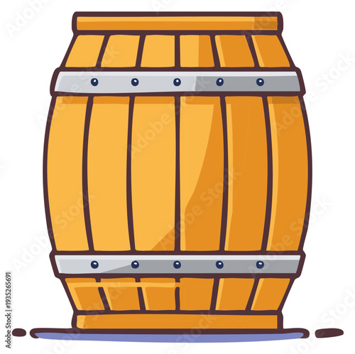 Traditional Wooden Barrel Container With Metal Bands for Storage or Transport