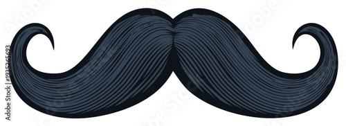 Bold, Curly Moustache Design, Illustrated Mustache, Styled Facial Hair Element