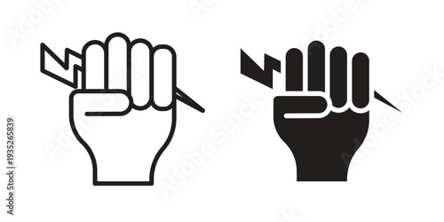 Hand with Power icon. Simple outline style concept. Thin line vector illustration.