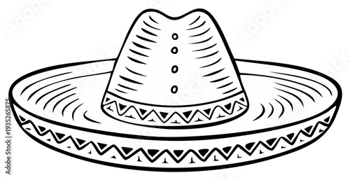 Sombrero Illustration Classic Mexican Hat Outline Drawing Traditional Headwear