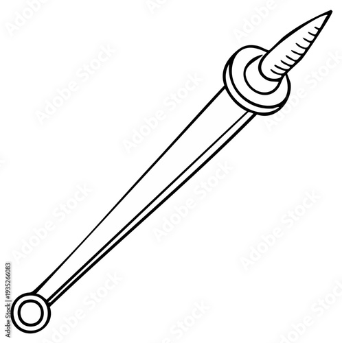 Stylized Antique Awl: Black and White Line Drawing of a Vintage Leatherworking Tool